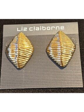 Vintage Liz Claiborne Shell Shaped Gold Tone Metal Pierced Earrings 1.25" NOS